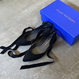Stuart Weitzman black suede ribbon sling back 8M authentic